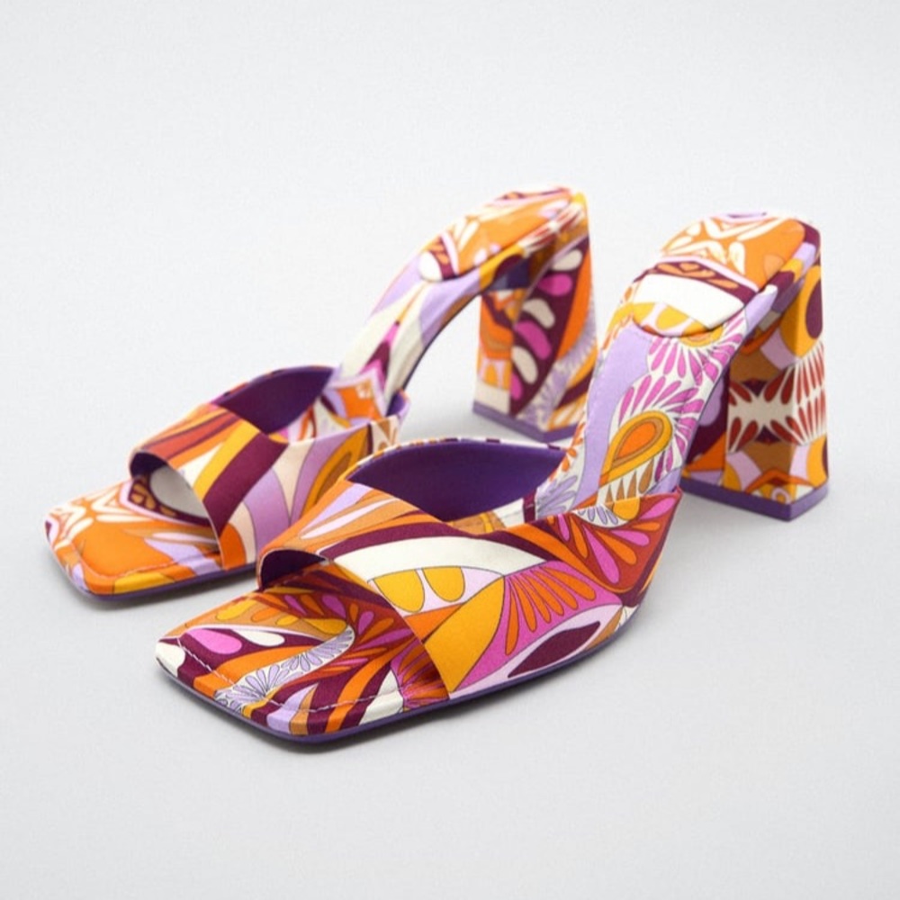 NWT-Zara printed high heel sandals, size 7,5